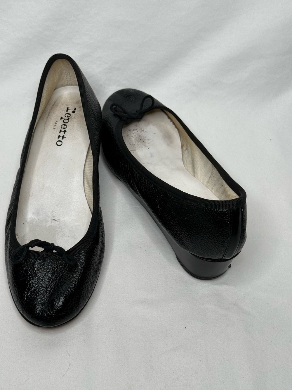 Repetto Paris Black Leather Ballet Flats Wedge Heel Bow Women’s EU 38